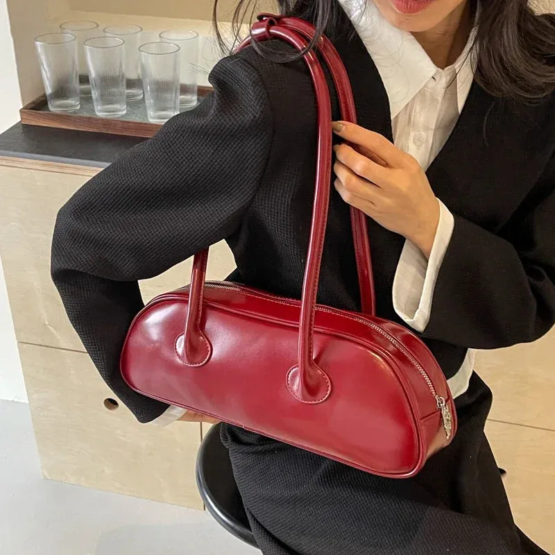 Wine Red Long Handle Retro Shoulder Bag