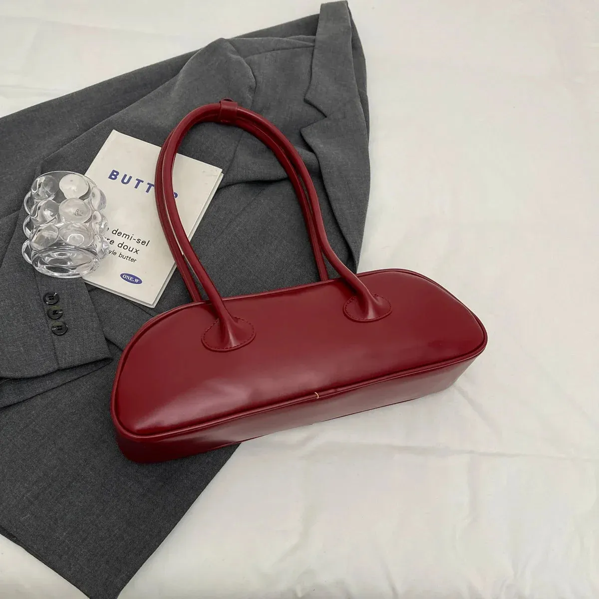 Wine Red Long Handle Retro Shoulder Bag