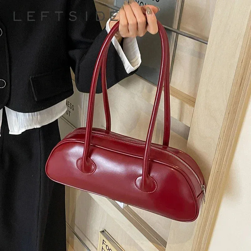 Wine Red Long Handle Retro Shoulder Bag