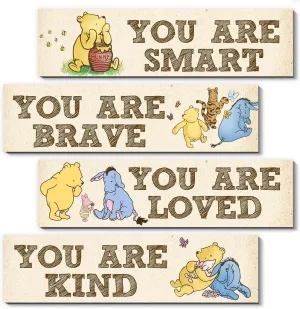 Winnie Room Decor- the Pooh Sign-Wooden Baby Stuff-Vintage Nursery Decor-4PCS Wall Decor Wall Art(Classic)-You Are Kind Brave