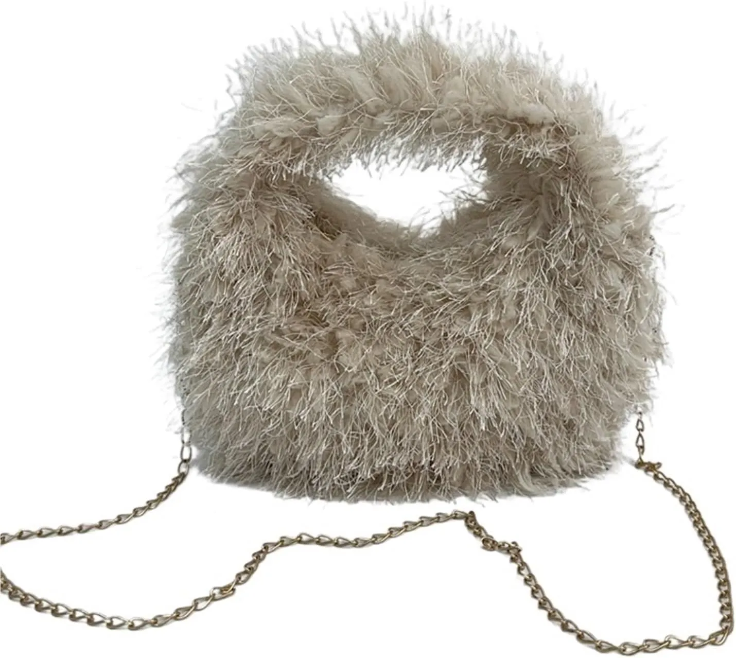 Winter Small Bag Hand Bag Women's Furry Short Handle Clutch Soft Plush Warm Bag For Women