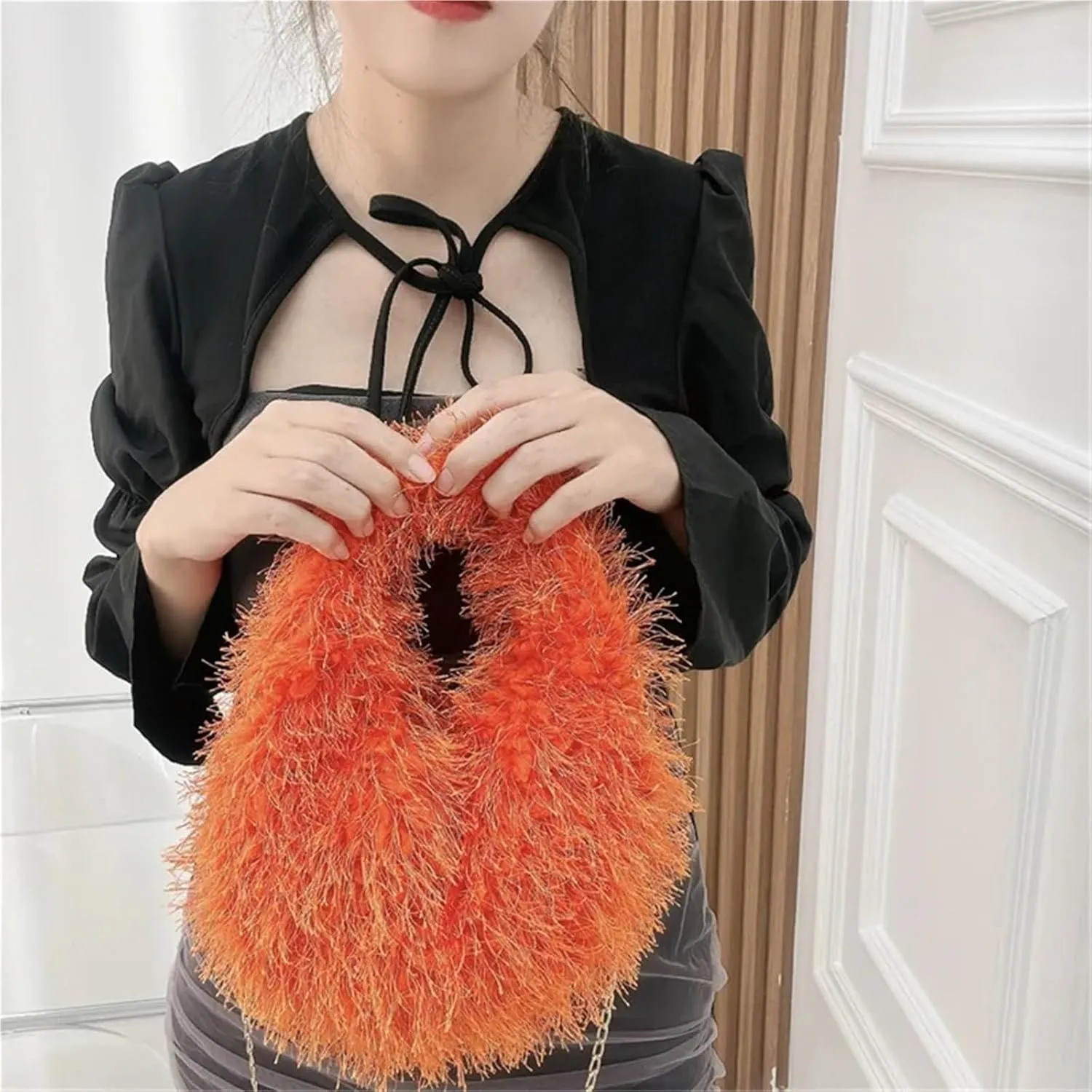 Winter Small Bag Hand Bag Women's Furry Short Handle Clutch Soft Plush Warm Bag For Women