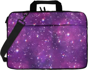 WIRESTER 15 inch Laptop Tablet Sleeve Shoulder Bag, Canvas Handbag Carrying Case with Adjustable Strap Compatible with 14-15.6 Inch Asus Dell Lenovo HP Sony Acer - Purple Cloud Dust Galaxy