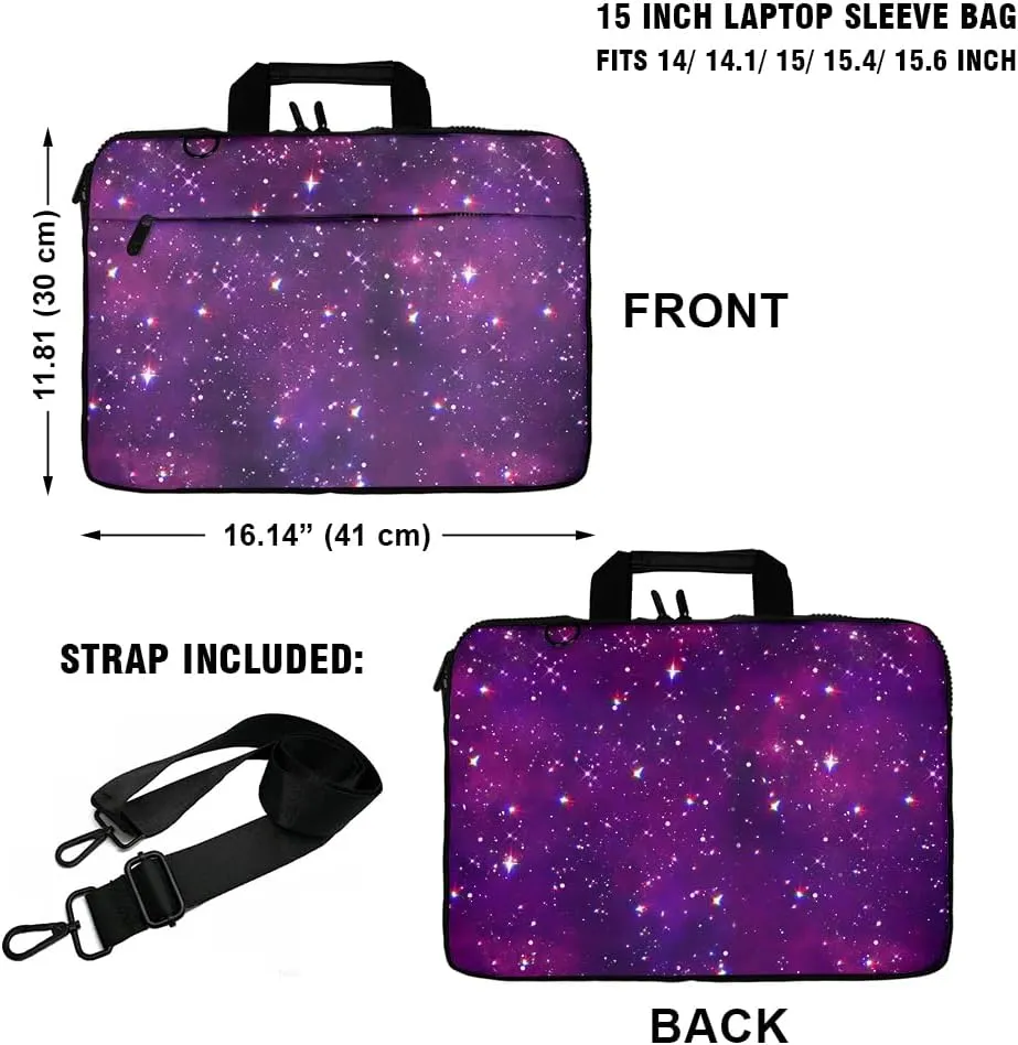 WIRESTER 15 inch Laptop Tablet Sleeve Shoulder Bag, Canvas Handbag Carrying Case with Adjustable Strap Compatible with 14-15.6 Inch Asus Dell Lenovo HP Sony Acer - Purple Cloud Dust Galaxy