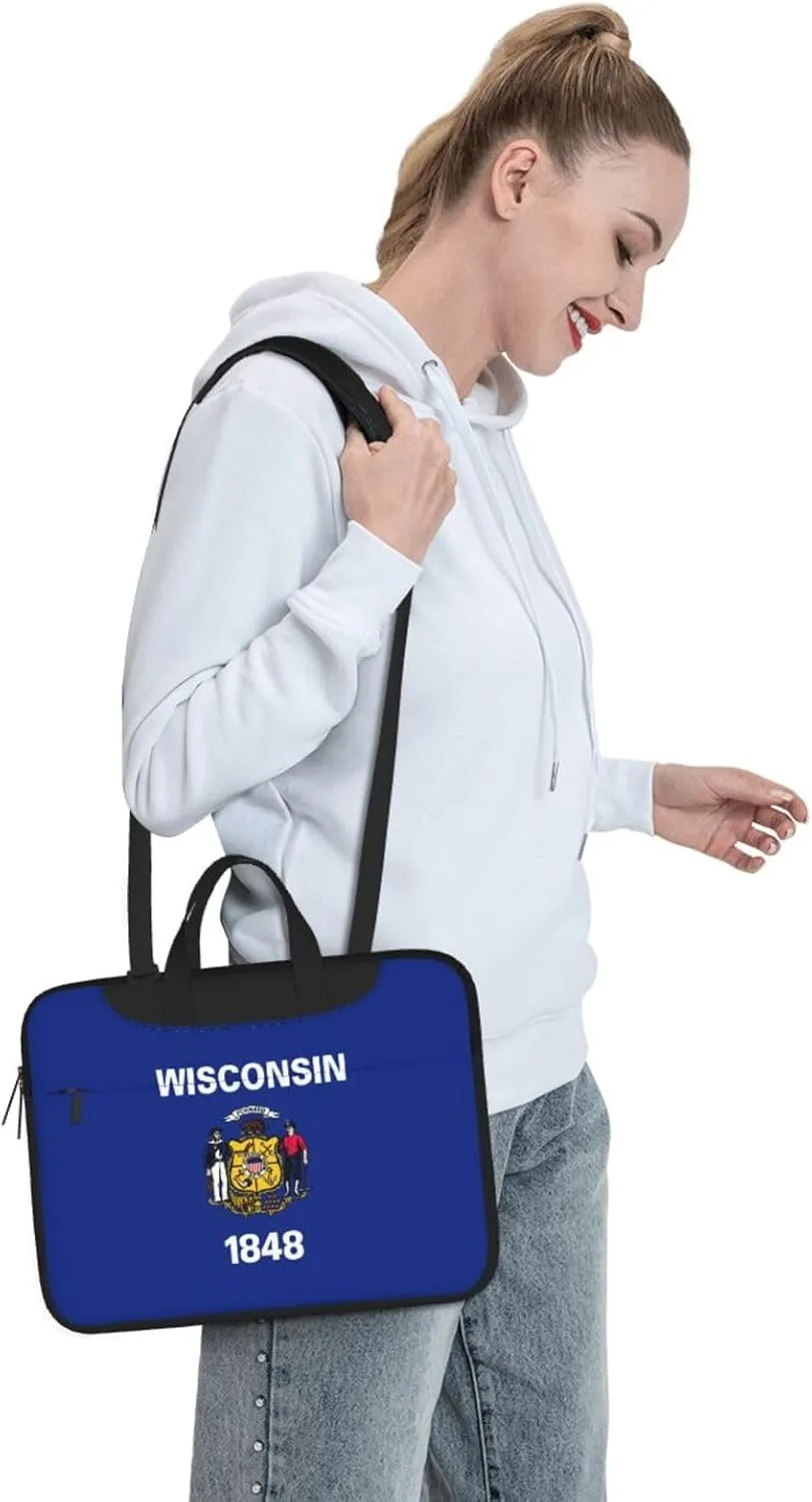 Wisconsin State Flag Print Laptop Adjustable Shoulder Strap With Handle Accessory Pocket For Men Women