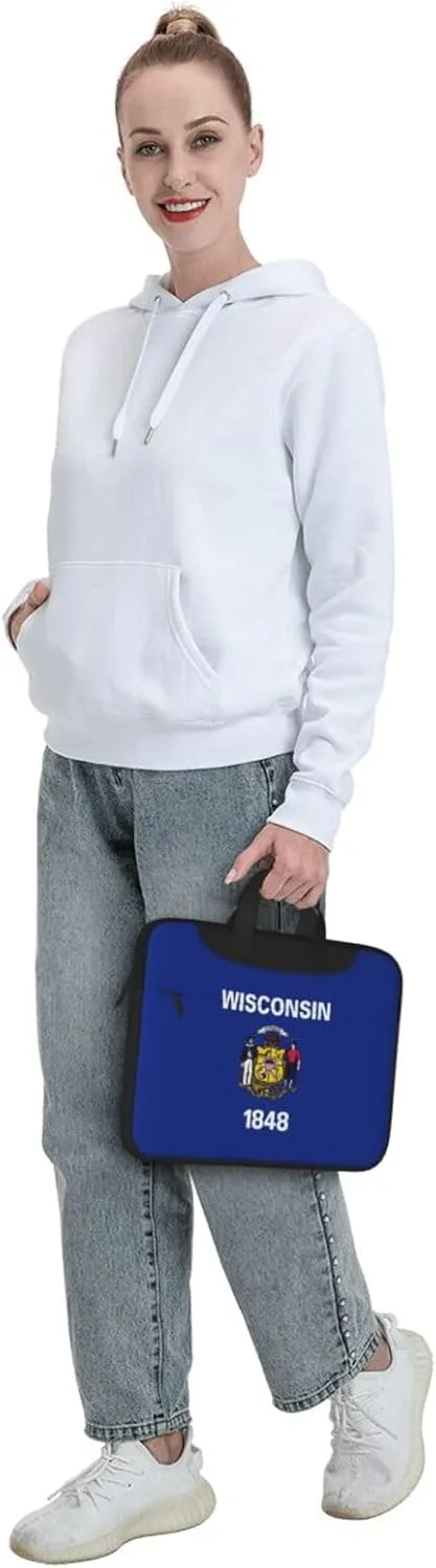 Wisconsin State Flag Print Laptop Adjustable Shoulder Strap With Handle Accessory Pocket For Men Women