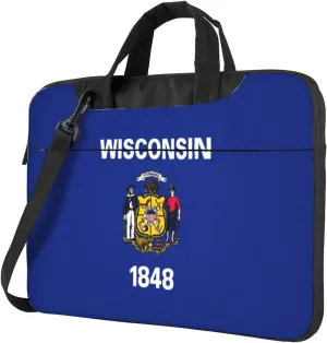 Wisconsin State Flag Print Laptop Adjustable Shoulder Strap With Handle Accessory Pocket For Men Women