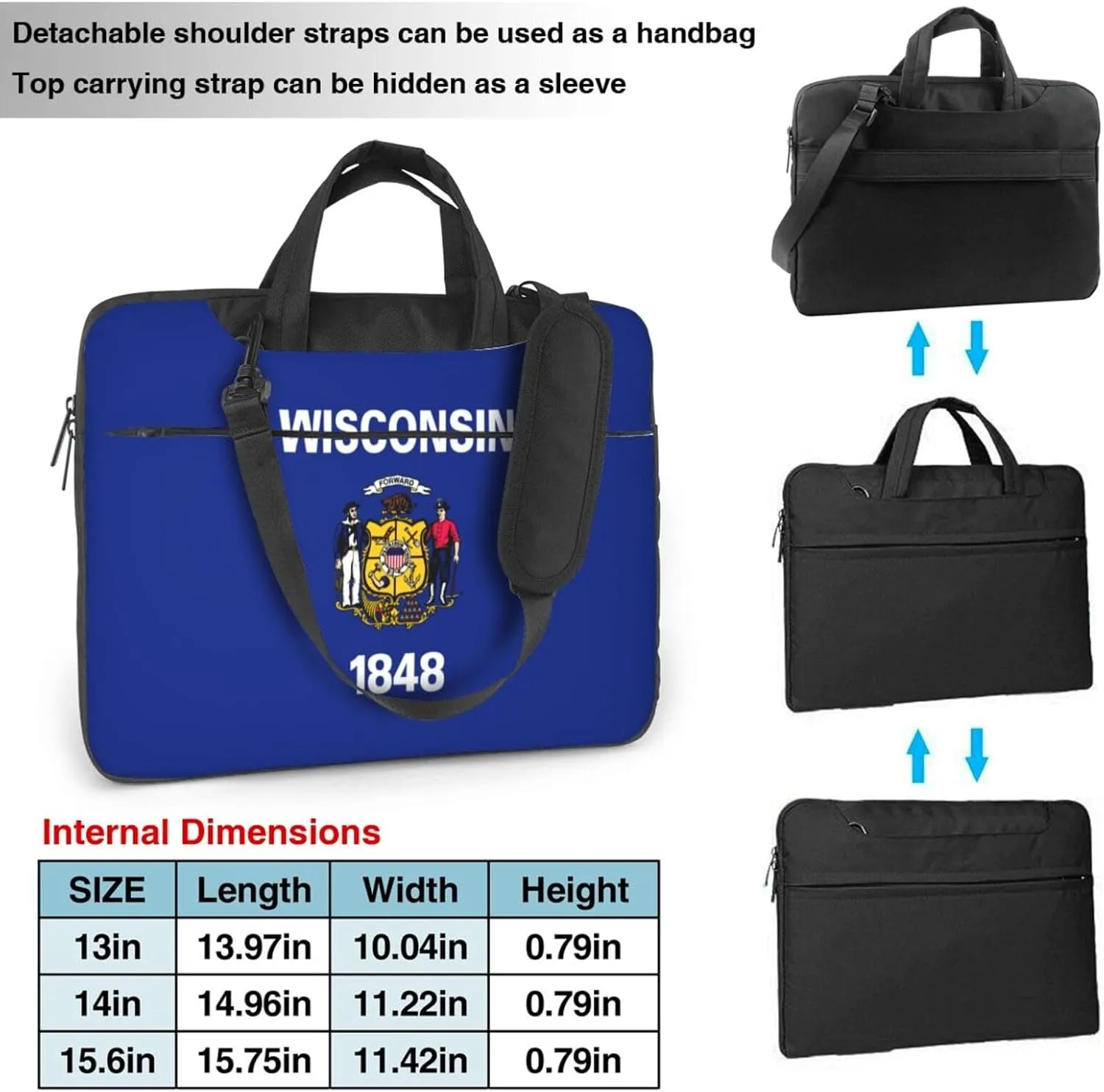 Wisconsin State Flag Print Laptop Adjustable Shoulder Strap With Handle Accessory Pocket For Men Women