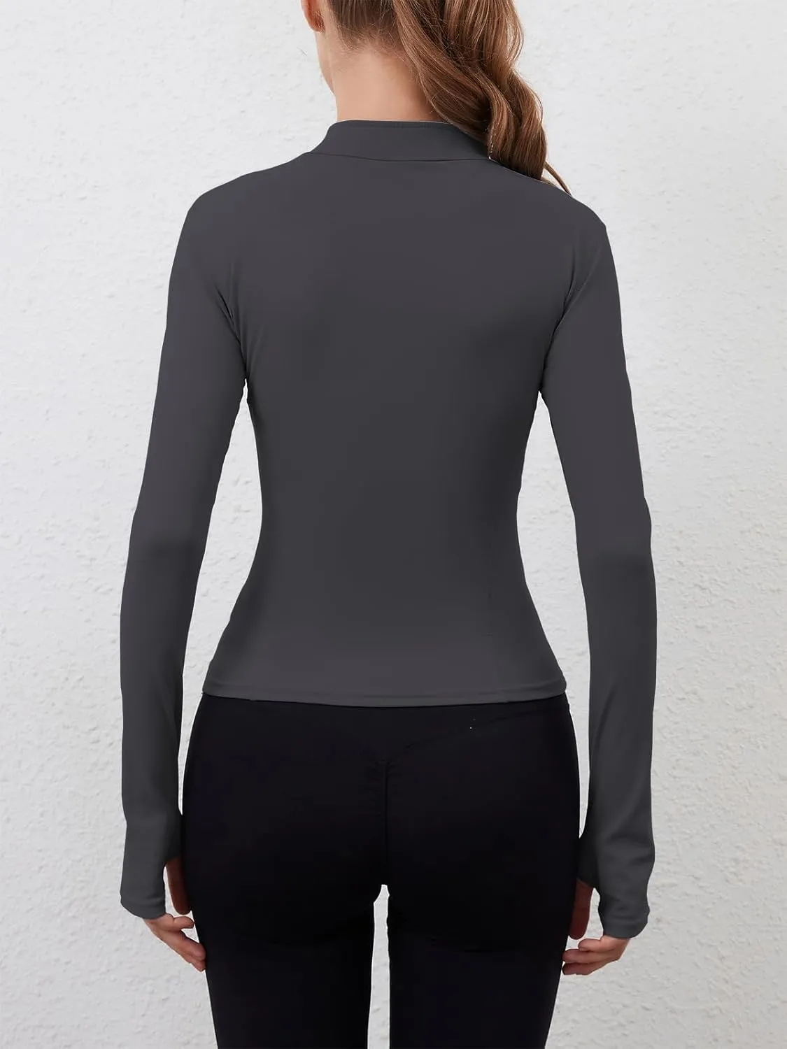 Women Built-In Pockets Athletic Jackets Slim Fit Full Zip up Workout Yoga Gym Jacket with Thumb Holes