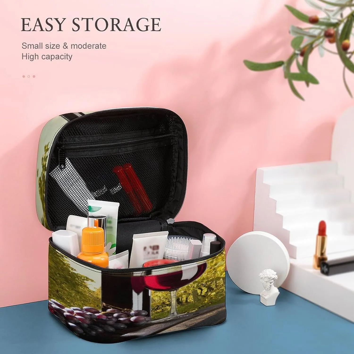 Women Leather Cosmetic Bag, Zipper Makeup Case Purse Holder Pouch Handbag