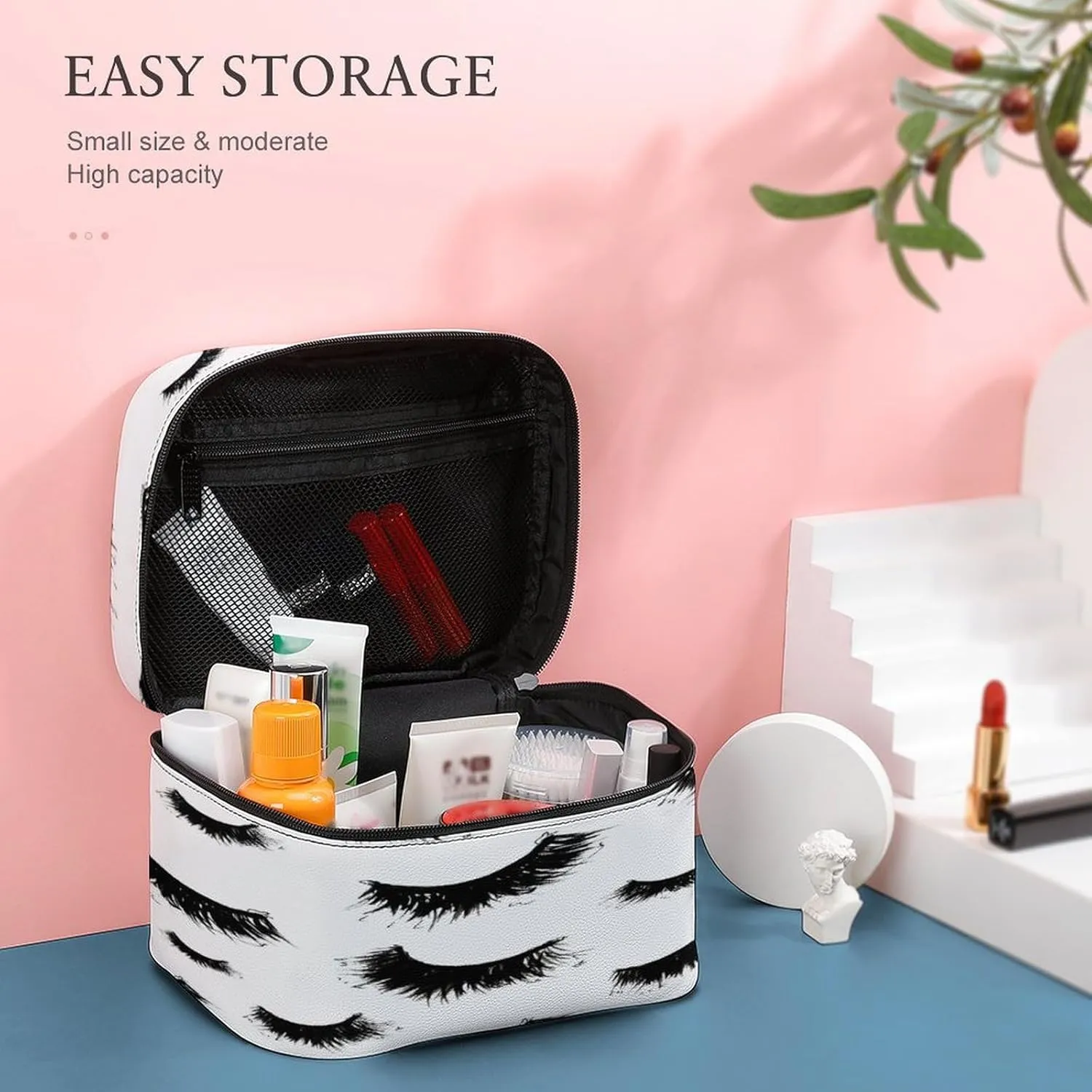 Women Leather Cosmetic Bag, Zipper Makeup Case Purse Holder Pouch Handbag