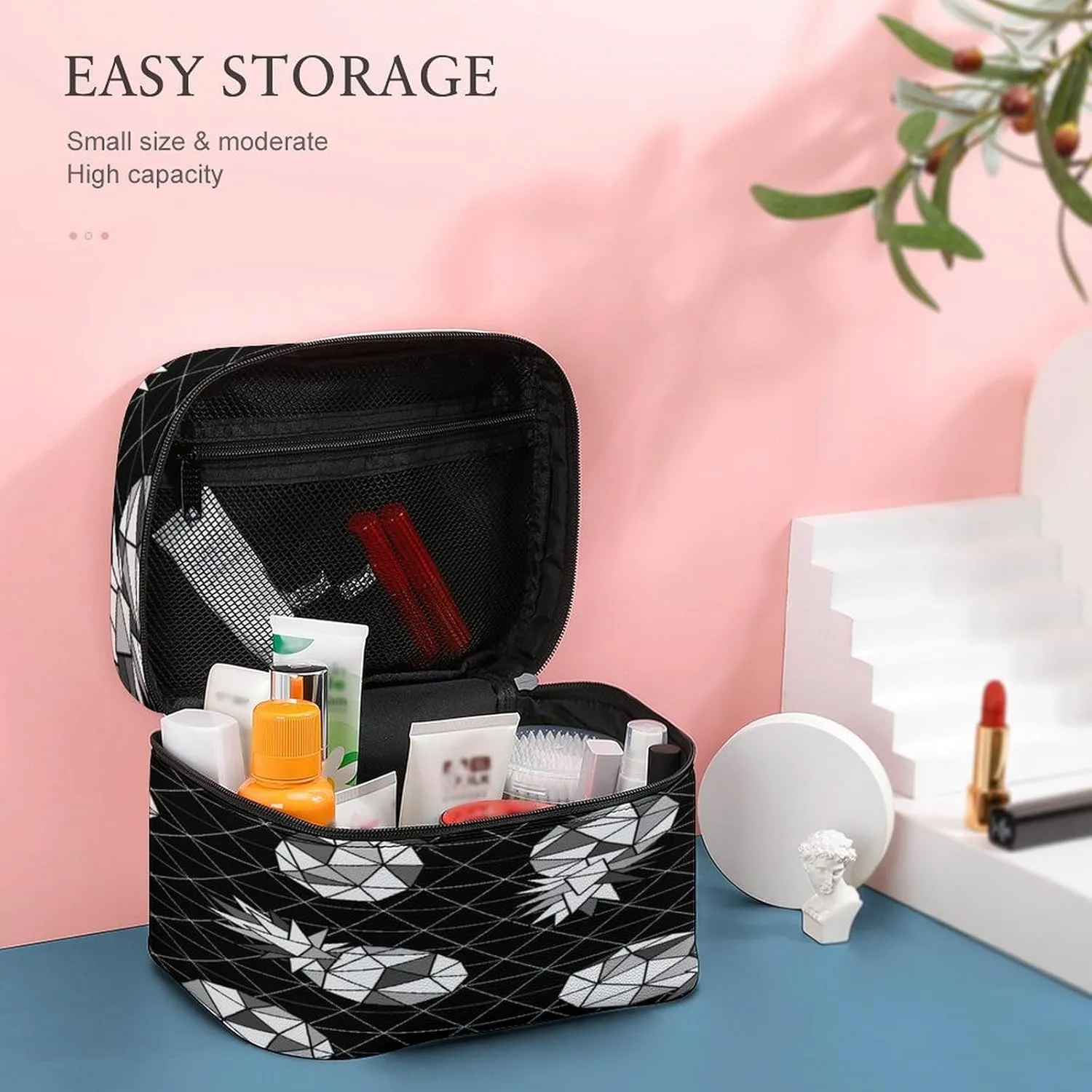 Women Leather Cosmetic Bag, Zipper Makeup Case Purse Holder Pouch Handbag