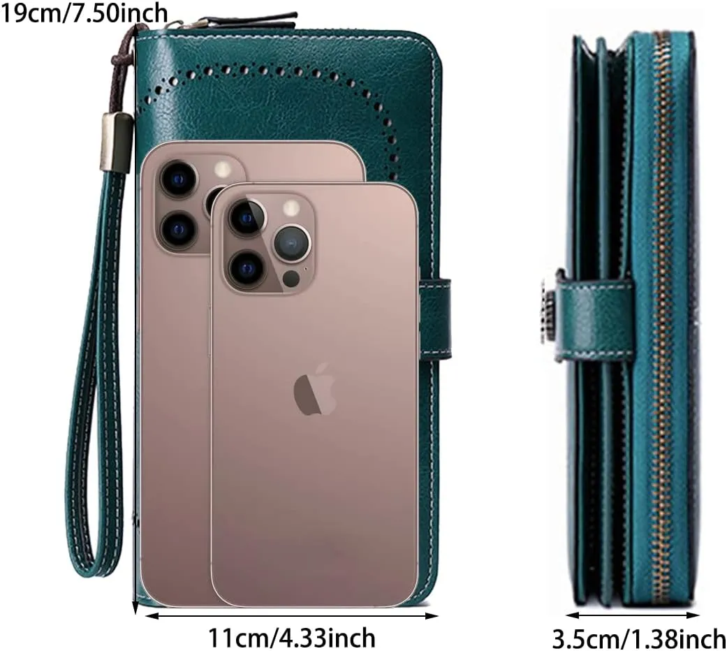 Women Leather Wallet Crossbody Shoulder Bag with Double Zipper and Mobile Phone Purse with Shoulder Strap