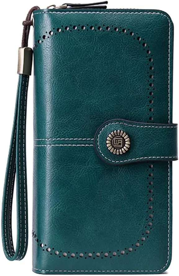 Women Leather Wallet Crossbody Shoulder Bag with Double Zipper and Mobile Phone Purse with Shoulder Strap