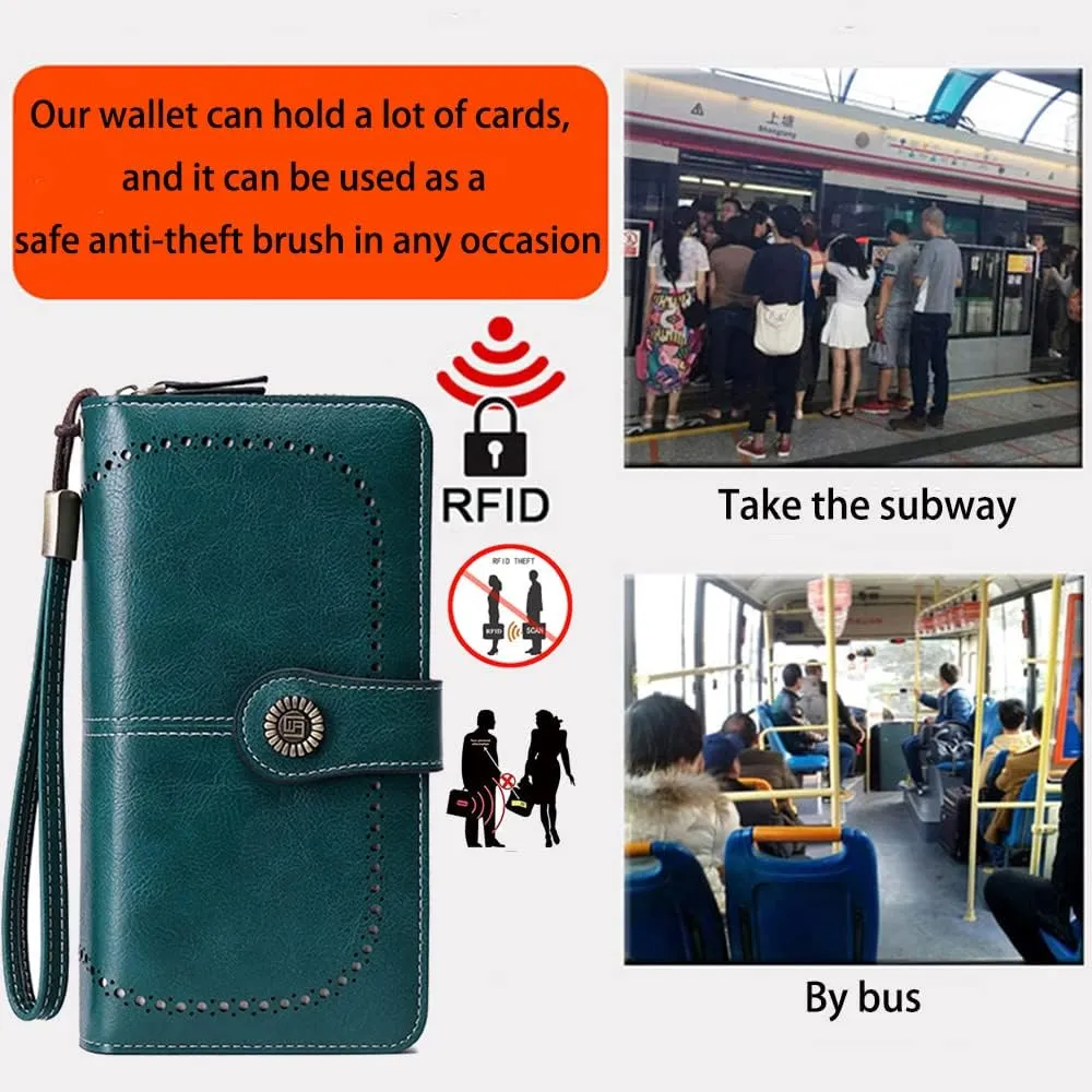 Women Leather Wallet Crossbody Shoulder Bag with Double Zipper and Mobile Phone Purse with Shoulder Strap