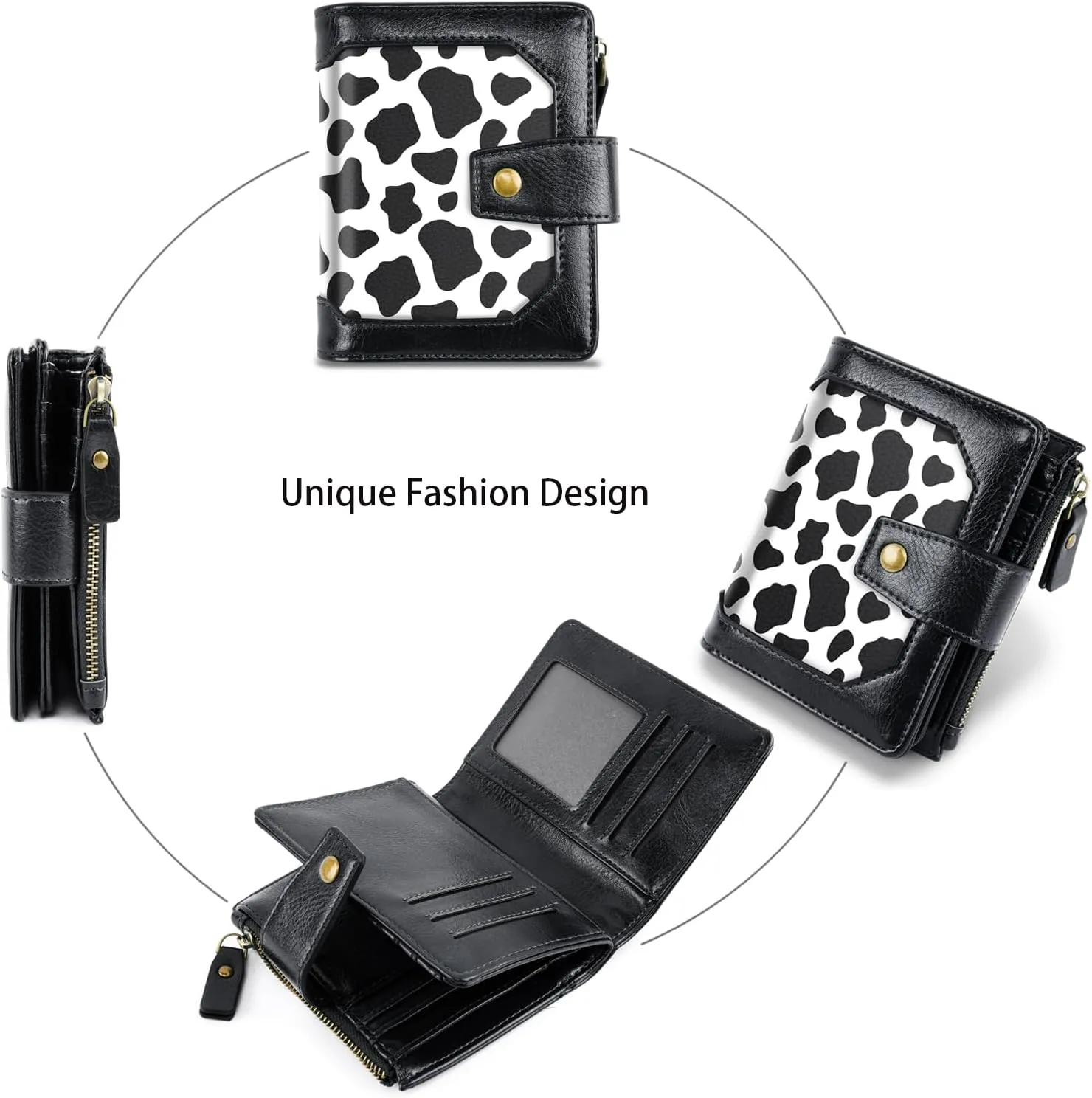 Women Leather Wallet RFID Blocking Small Bifold Zipper Pocket Wallet Card Case Purse with ID Window, Cow