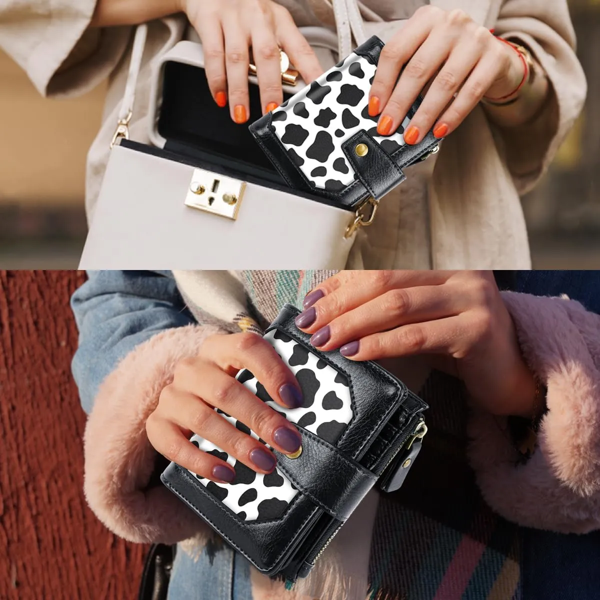Women Leather Wallet RFID Blocking Small Bifold Zipper Pocket Wallet Card Case Purse with ID Window, Cow