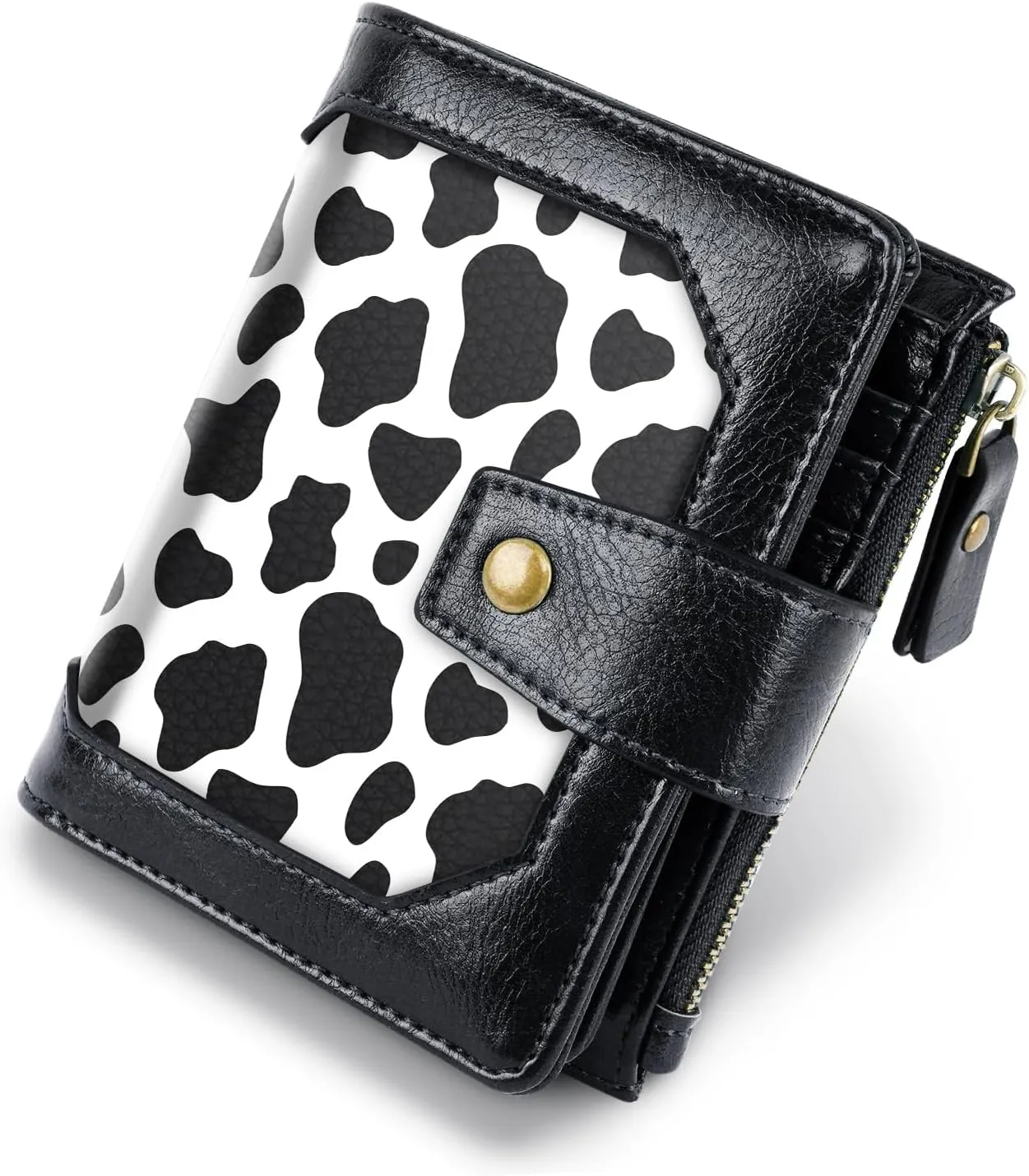 Women Leather Wallet RFID Blocking Small Bifold Zipper Pocket Wallet Card Case Purse with ID Window, Cow