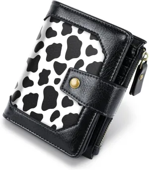 Women Leather Wallet RFID Blocking Small Bifold Zipper Pocket Wallet Card Case Purse with ID Window, Cow