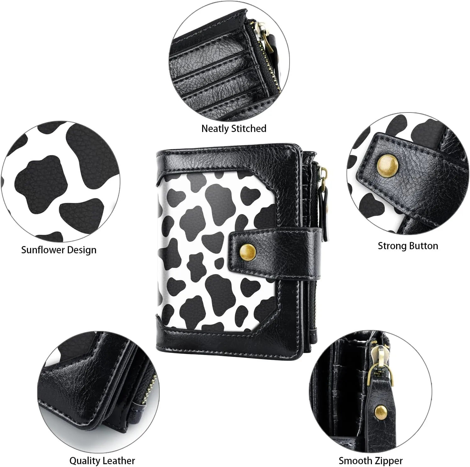 Women Leather Wallet RFID Blocking Small Bifold Zipper Pocket Wallet Card Case Purse with ID Window, Cow