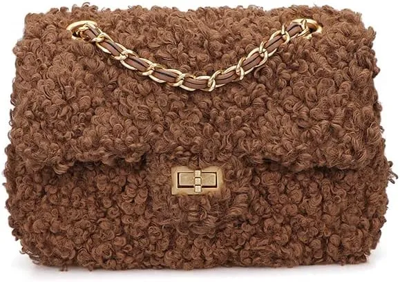 Women Plush Shoulder Bag Fashion Fluffy Crossbody Bag Soft Warm Fuzzy Purse with Adjustable Chain Strap