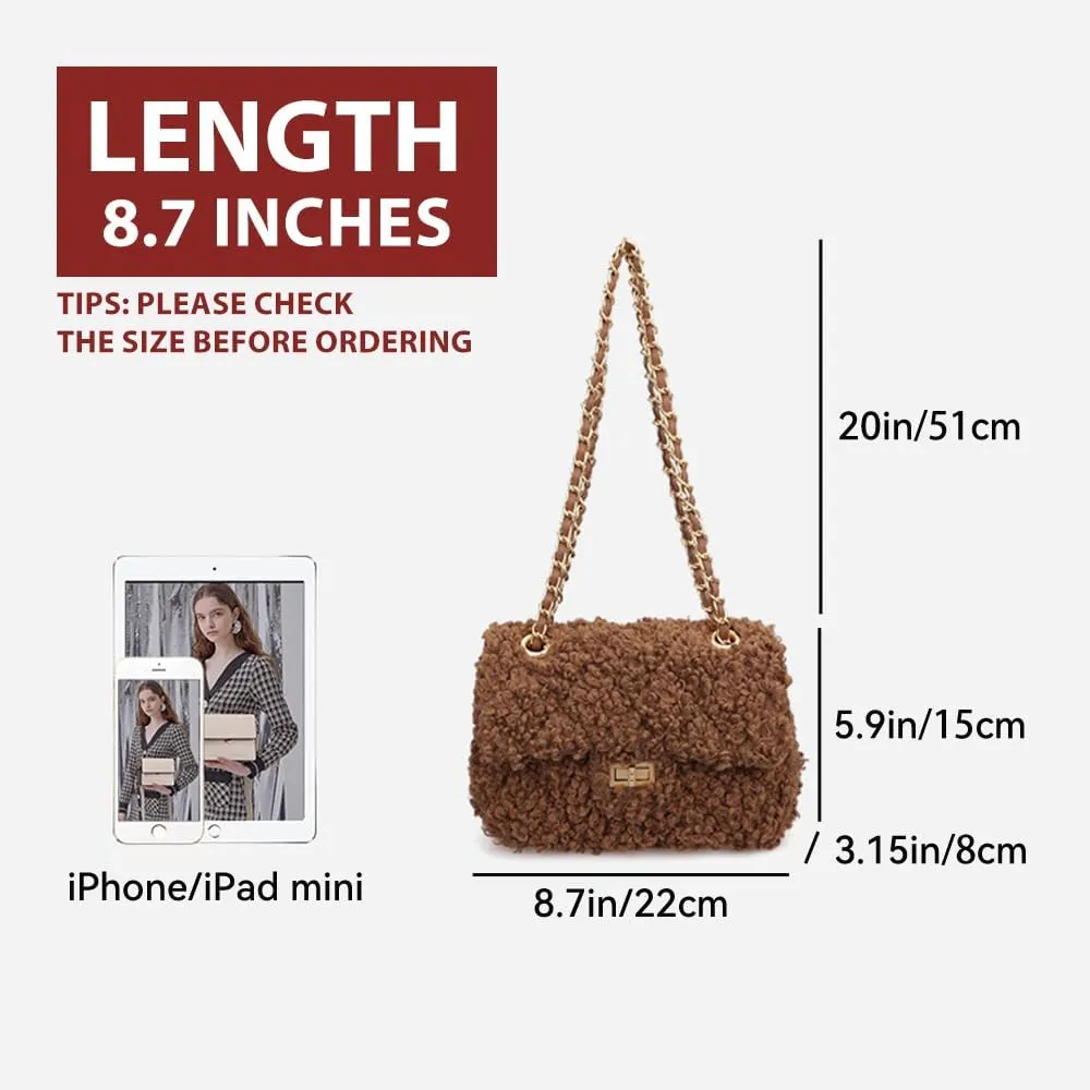 Women Plush Shoulder Bag Fashion Fluffy Crossbody Bag Soft Warm Fuzzy Purse with Adjustable Chain Strap