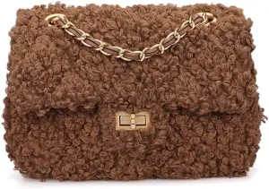 Women Plush Shoulder Bag Fashion Fluffy Crossbody Bag Soft Warm Fuzzy Purse with Adjustable Chain Strap