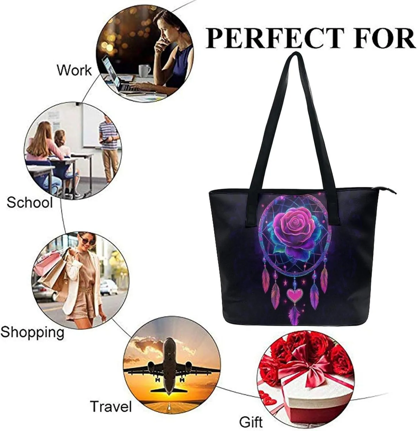 Women Tote Bags Casual Handbags PU Leather Shoulder Travel Bag