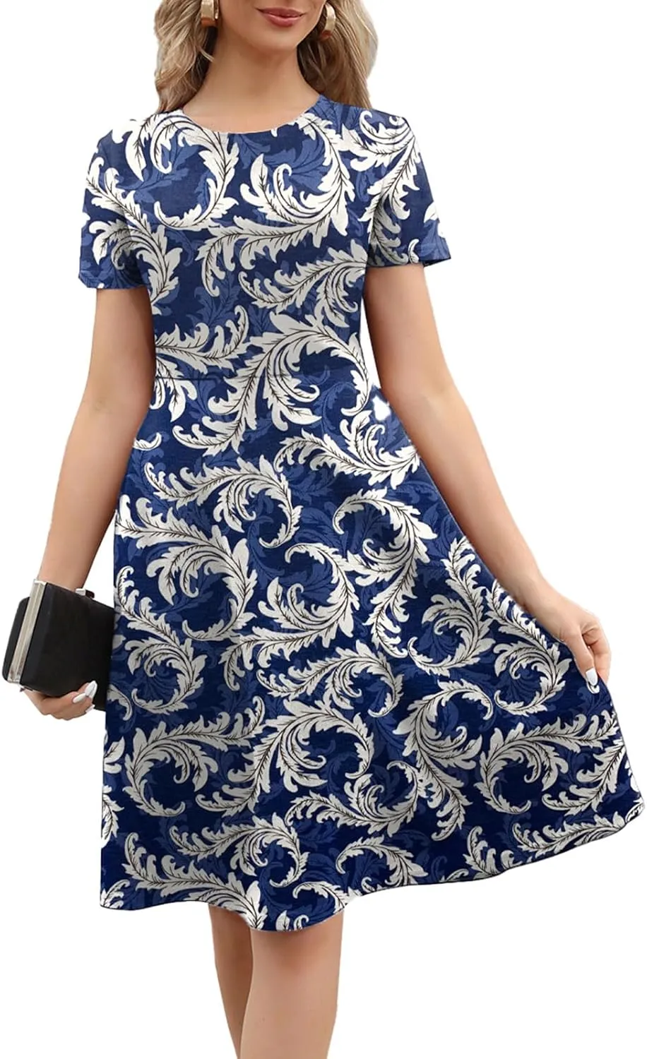 Women's 2025 Fit and Flare Dress Summer Casual Elegant Vintage Floral Printed Work Party A-line Dress with Pockets 162
