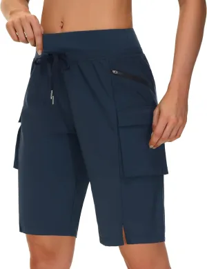 Women's 9" Bermuda Hiking Shorts Knee Length Zipper Pockets Quick Dry Lightweight UPF50 Long Shorts for Summer Travel