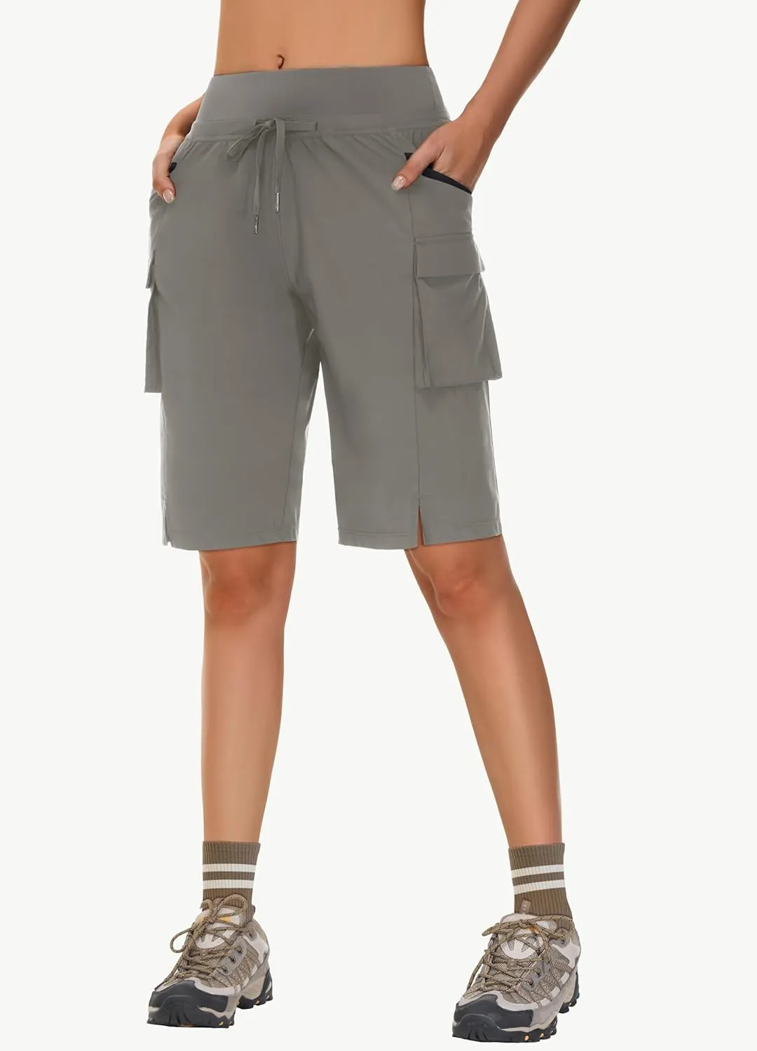 Women's 9" Bermuda Hiking Shorts Knee Length Zipper Pockets Quick Dry Lightweight UPF50 Long Shorts for Summer Travel