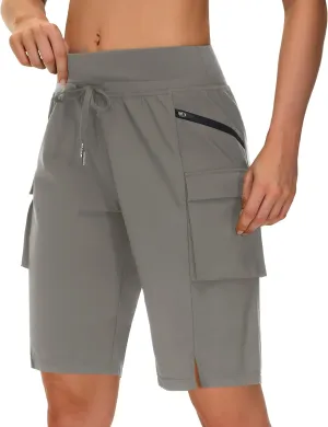 Women's 9" Bermuda Hiking Shorts Knee Length Zipper Pockets Quick Dry Lightweight UPF50 Long Shorts for Summer Travel