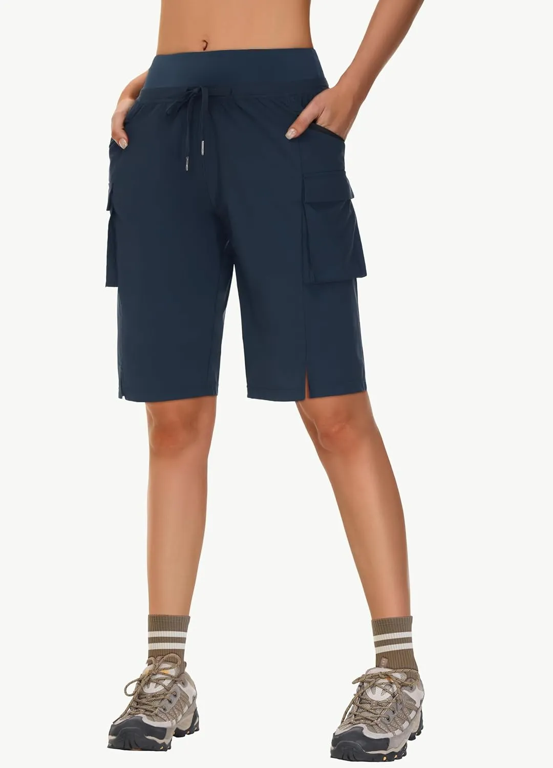 Women's 9" Bermuda Hiking Shorts Knee Length Zipper Pockets Quick Dry Lightweight UPF50 Long Shorts for Summer Travel
