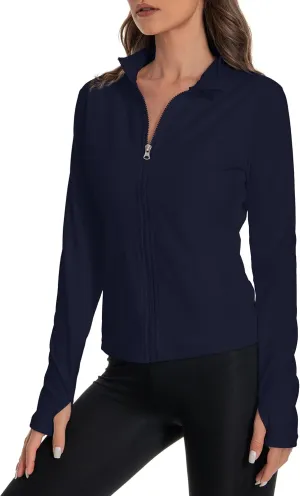 Women's Athletic Full Zip Lightweight Workout Jacket，Outdoor Slim Fit Yoga Jackets with Pockets Thumb Holes