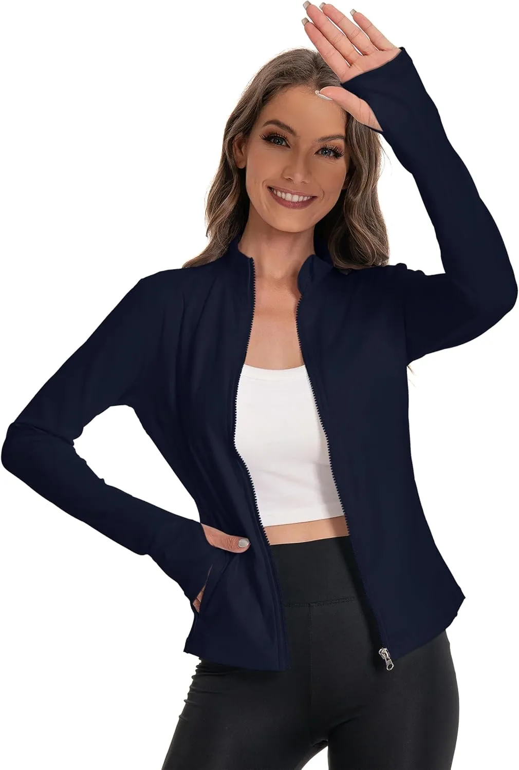 Women's Athletic Full Zip Lightweight Workout Jacket，Outdoor Slim Fit Yoga Jackets with Pockets Thumb Holes