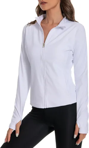 Women's Athletic Full Zip Lightweight Workout Jacket，Outdoor Slim Fit Yoga Jackets with Pockets Thumb Holes