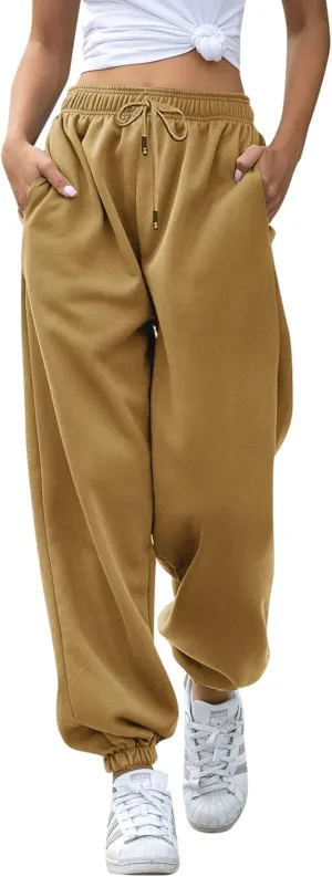 Womens Cinch Bottom Sweatpants Pockets High Waist Sporty Gym Athletic Fit Jogger Pants Lounge Trousers