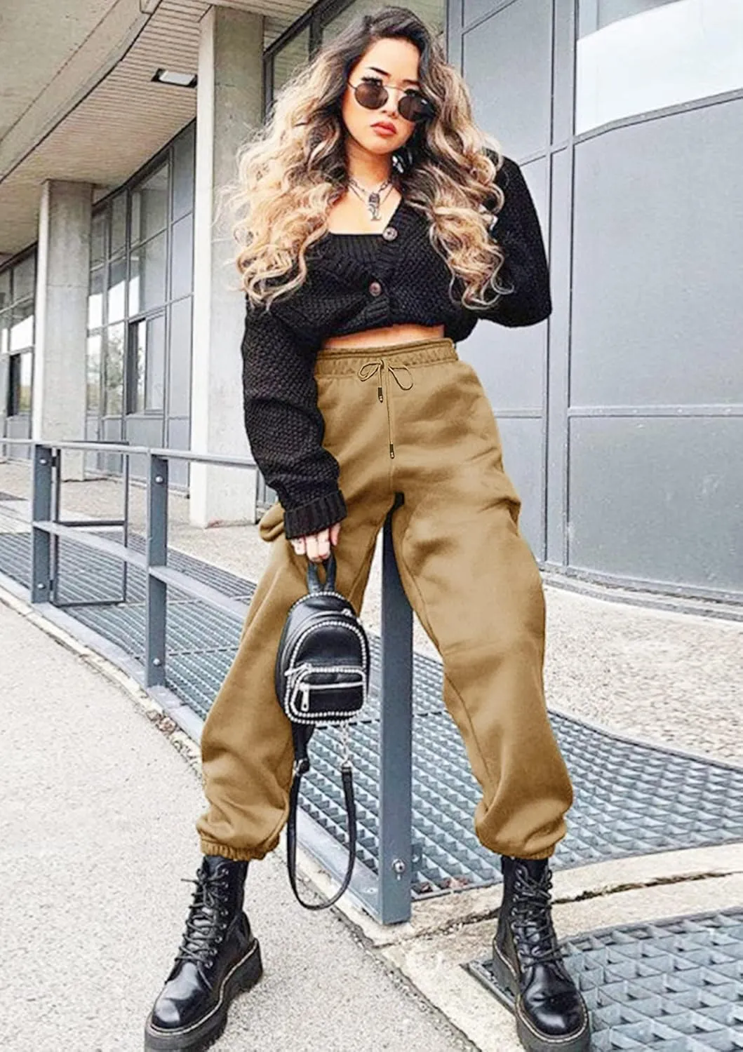 Womens Cinch Bottom Sweatpants Pockets High Waist Sporty Gym Athletic Fit Jogger Pants Lounge Trousers