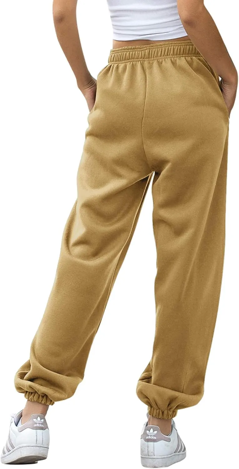 Womens Cinch Bottom Sweatpants Pockets High Waist Sporty Gym Athletic Fit Jogger Pants Lounge Trousers