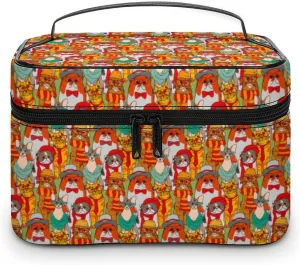 Womens Cute Colorful Cats Make Up Bag Organizer With Compartments Handle Men Makeup Toiletry Bags Waterproof Soft Leather Skincare Cosmetic Box For Travel Camping Wedding