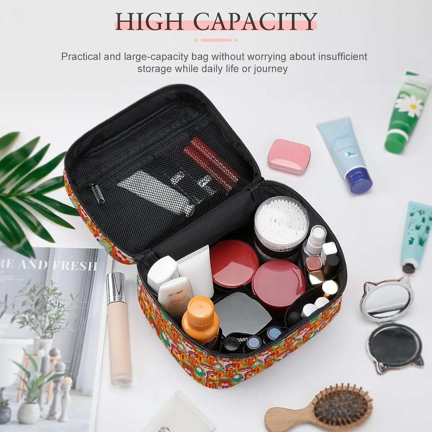 Womens Cute Colorful Cats Make Up Bag Organizer With Compartments Handle Men Makeup Toiletry Bags Waterproof Soft Leather Skincare Cosmetic Box For Travel Camping Wedding