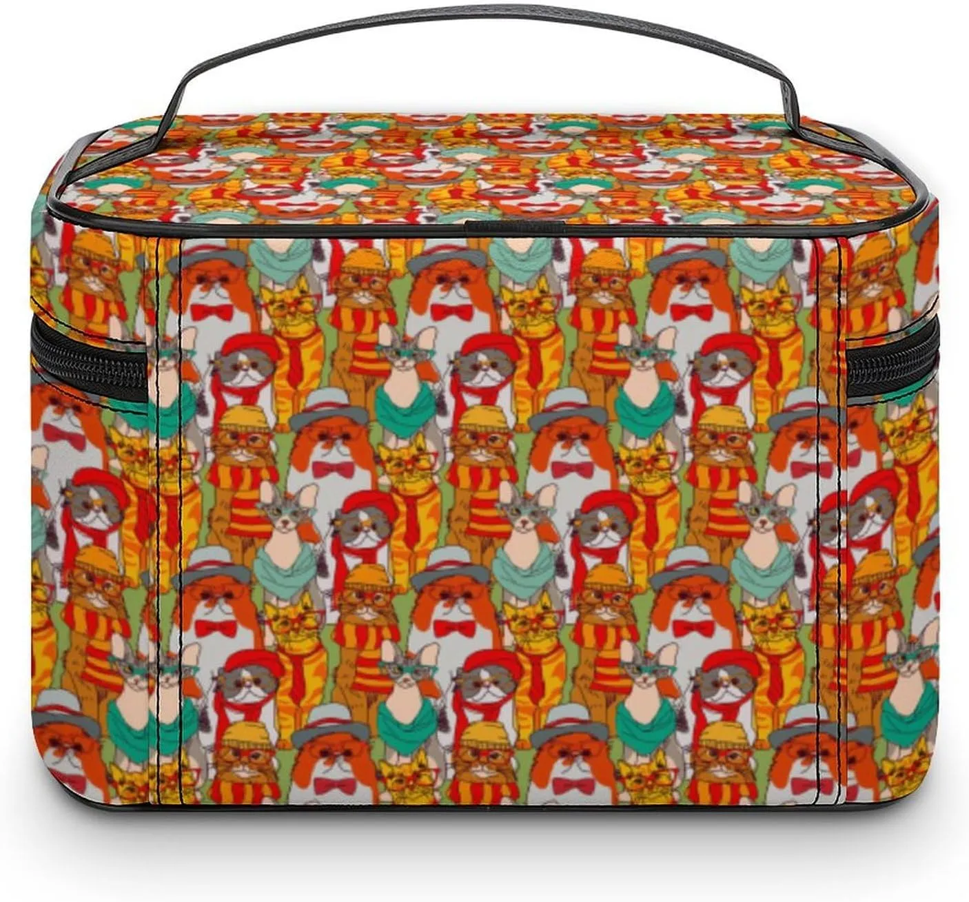 Womens Cute Colorful Cats Make Up Bag Organizer With Compartments Handle Men Makeup Toiletry Bags Waterproof Soft Leather Skincare Cosmetic Box For Travel Camping Wedding