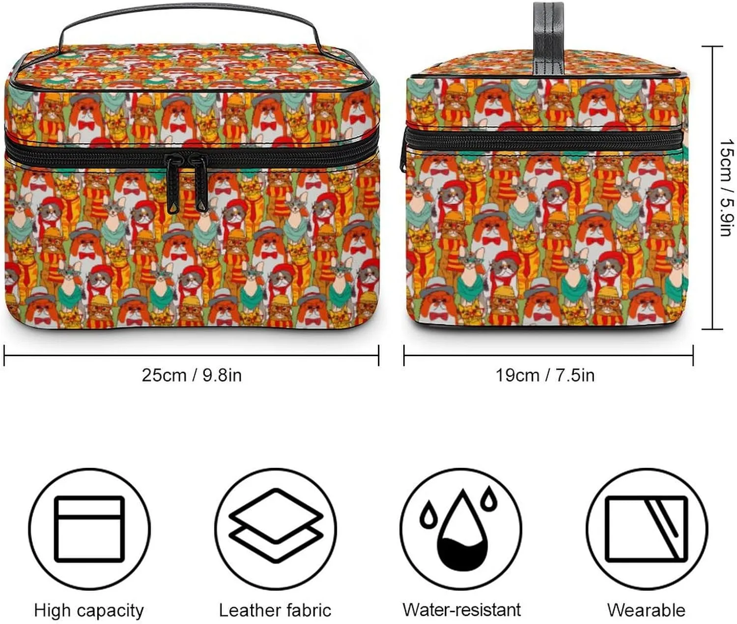 Womens Cute Colorful Cats Make Up Bag Organizer With Compartments Handle Men Makeup Toiletry Bags Waterproof Soft Leather Skincare Cosmetic Box For Travel Camping Wedding