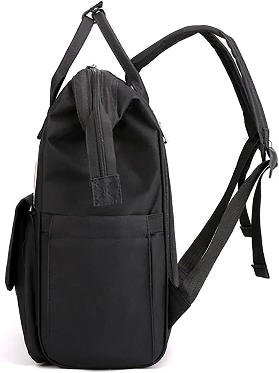 Womens Diaper Changing Backpack Nurse Backpack Waterproof Multi Function Travel Diaper Bag with Insulated Pockets (Black)