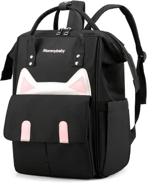 Womens Diaper Changing Backpack Nurse Backpack Waterproof Multi Function Travel Diaper Bag with Insulated Pockets (Black)