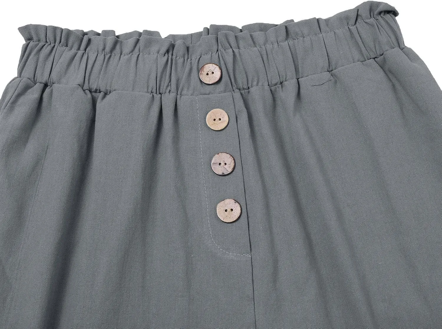 Women's Exposed Button High Waisted Solid Casual Pants Cotton Linen Lightweight Slim Fit Straight Leg Paperbag Trousers