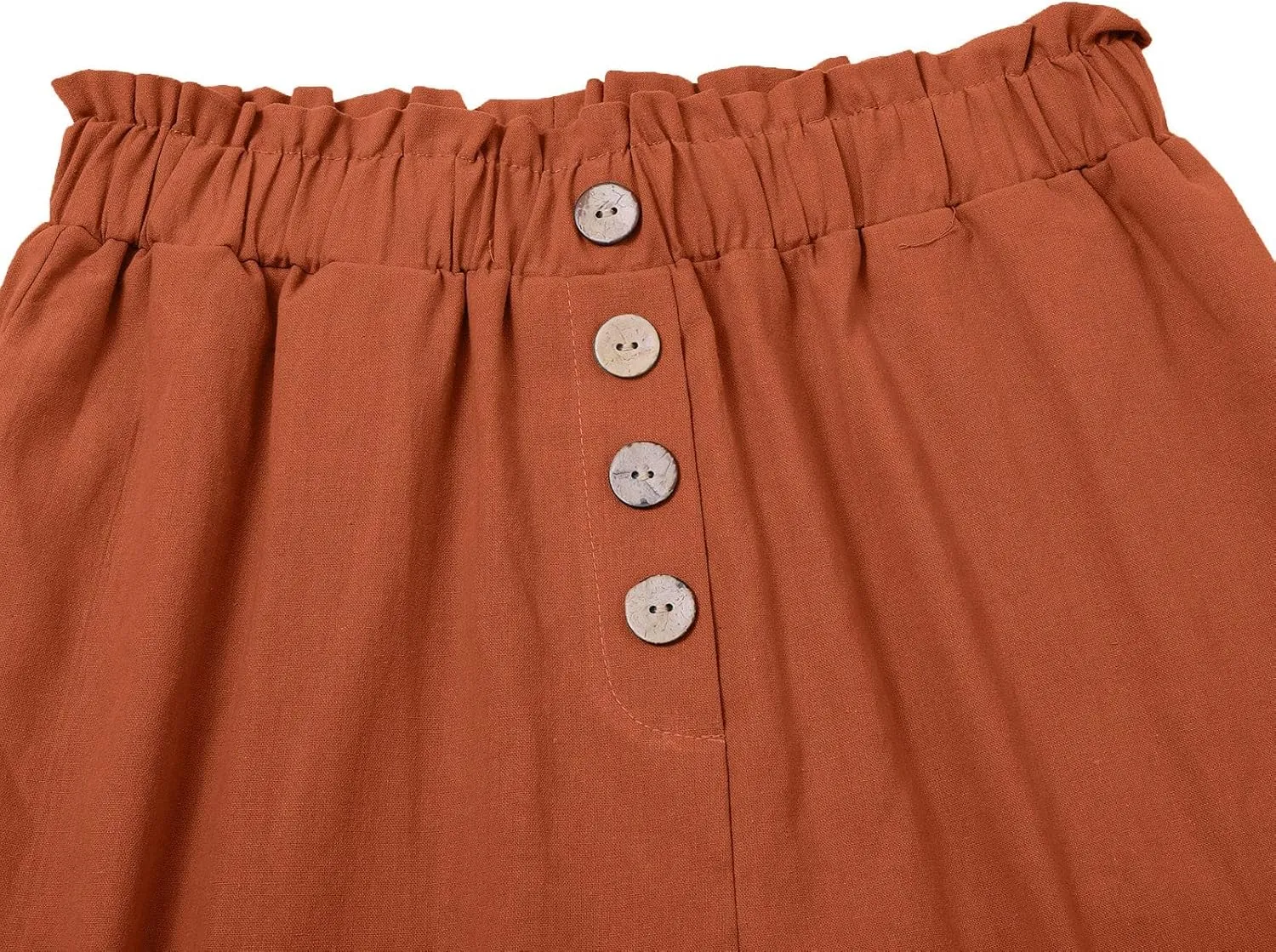 Women's Exposed Button High Waisted Solid Casual Pants Cotton Linen Lightweight Slim Fit Straight Leg Paperbag Trousers