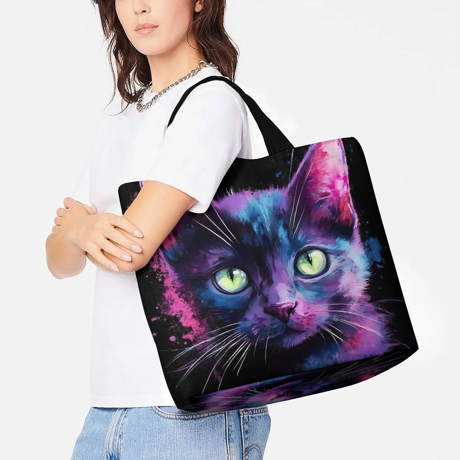 Womens Grocery Bag, Large Capacity Tote Bags Portable Reusable Shopping Shoulder Bag