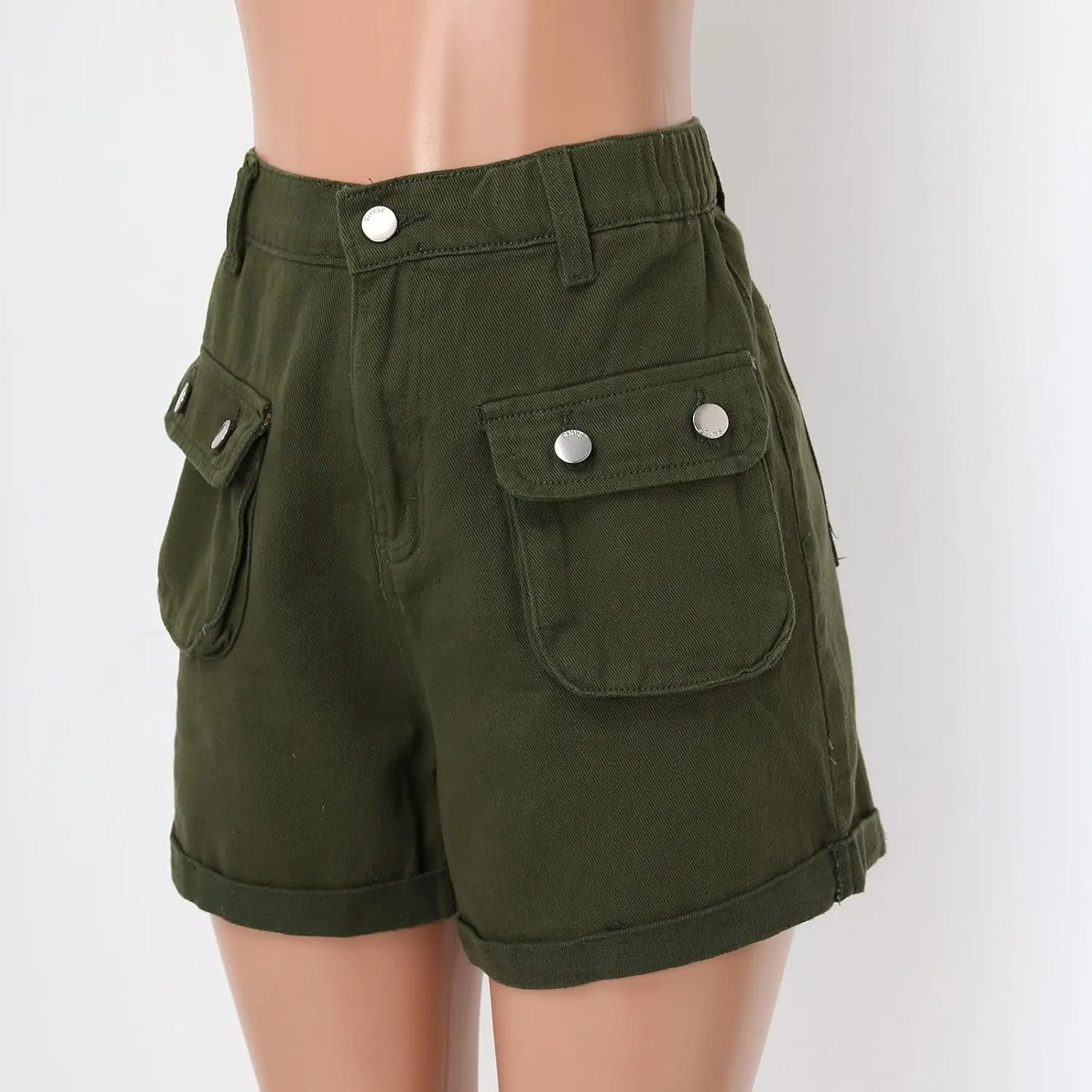 Womens Hiking Cargo Shorts Elastic High Waist Summer Shorts Stretchy Casual Pull On Workout Gym Short Pants w/Pockets