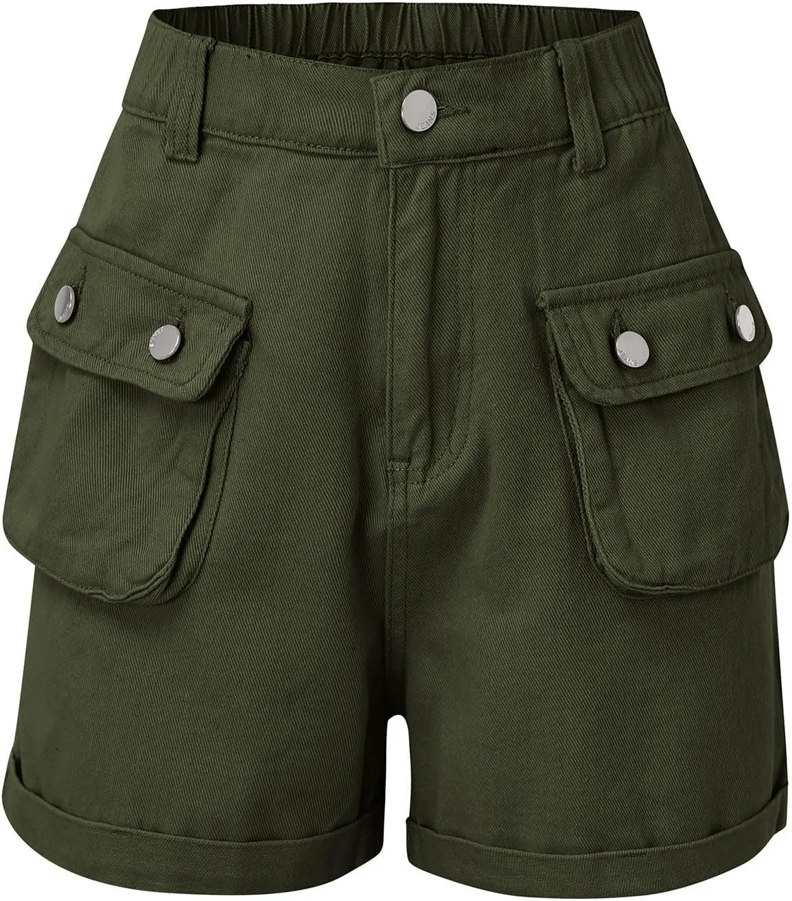 Womens Hiking Cargo Shorts Elastic High Waist Summer Shorts Stretchy Casual Pull On Workout Gym Short Pants w/Pockets